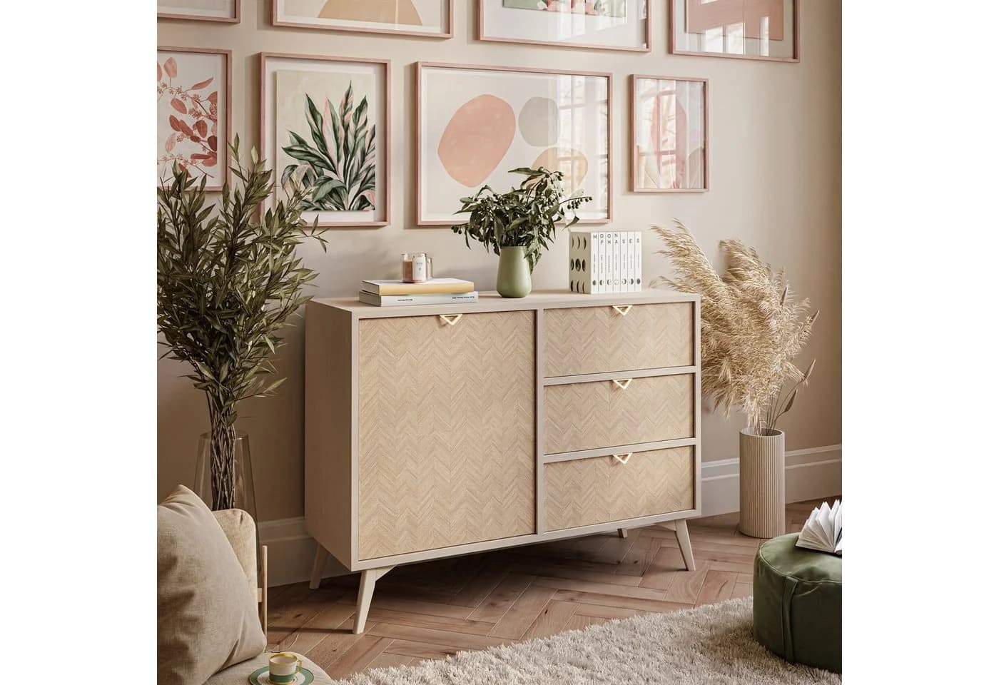 Lookway Kommode ALOE KSZD106 mit Drehtür und drei Schubladen Sandbeige - Bild 3