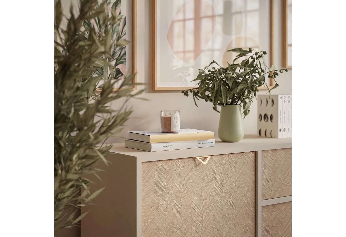 Lookway Kommode ALOE KSZD106 mit Drehtür und drei Schubladen Sandbeige - Bild 5