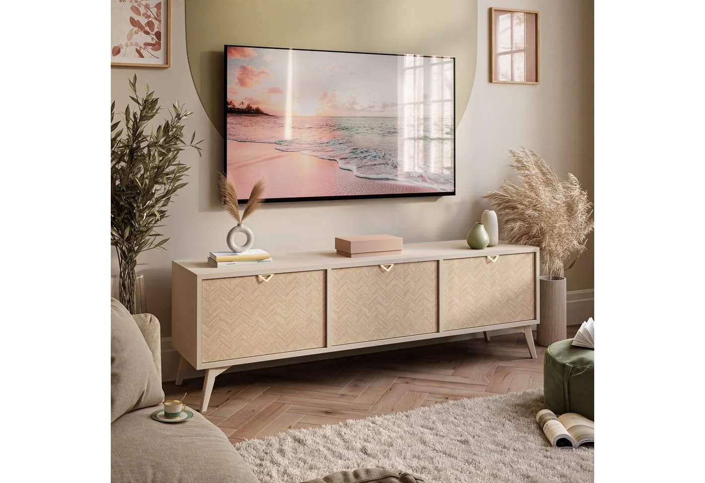 Lookway Lowboard ALOE Beige mit Fischgrätmuster - Bild 3