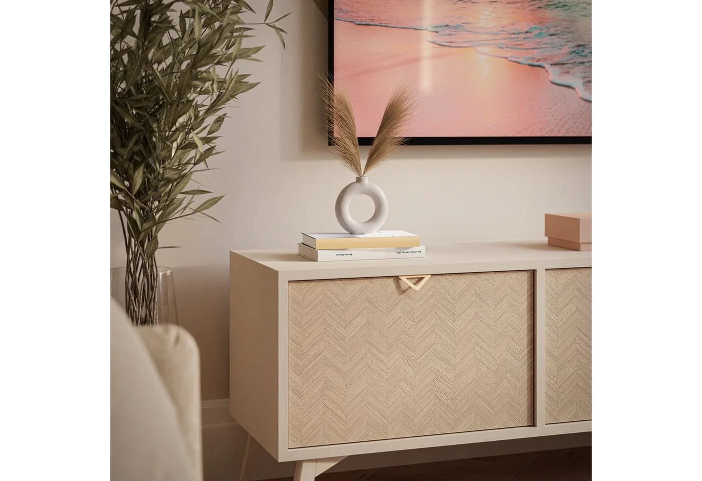 Lookway Lowboard ALOE Beige mit Fischgrätmuster - Bild 5