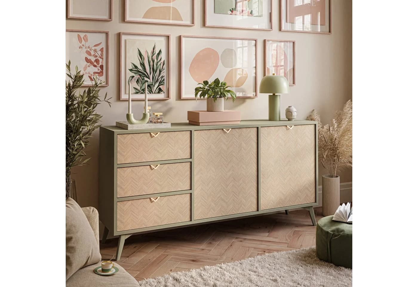 Lookway Kommode ALOE KSZ158 mit Schubladen Grün/Gold