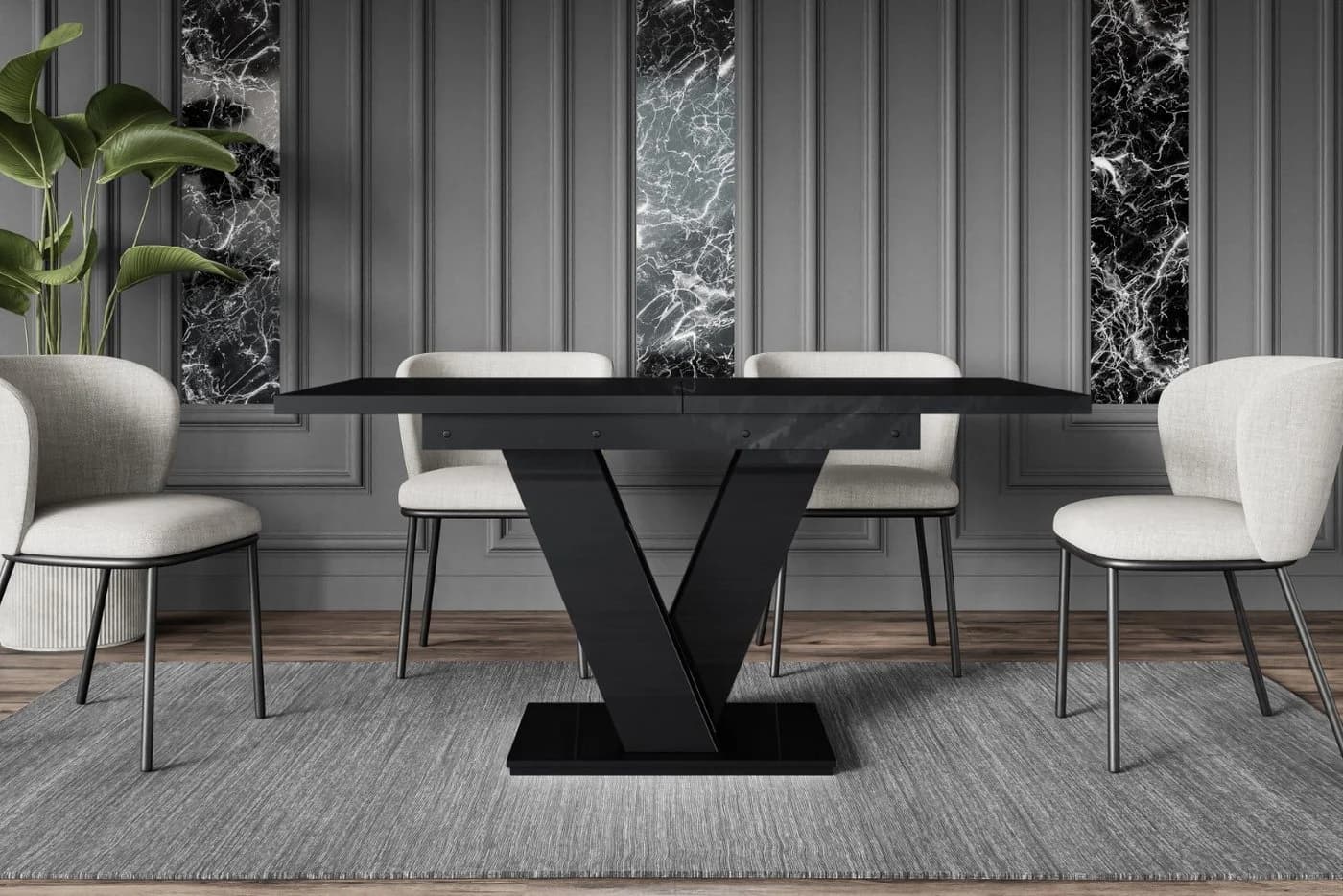 ALTDECOR Esstisch ASIV Ausziehbar Schwarz Holzwerkstoff