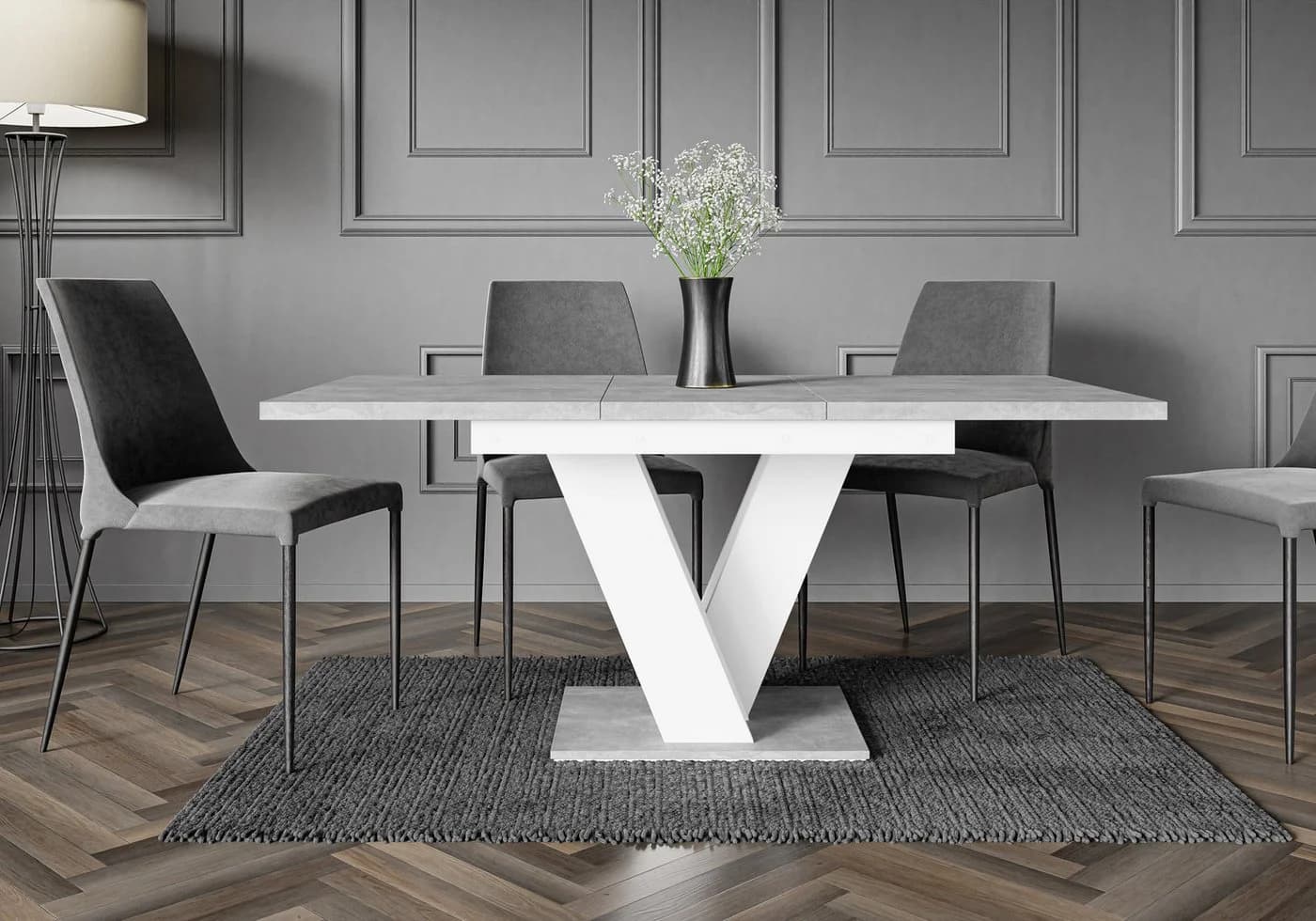 ALTDECOR Esstisch ASIV Ausziehbar Weiß/Grau Modern Industrial - Bild 2