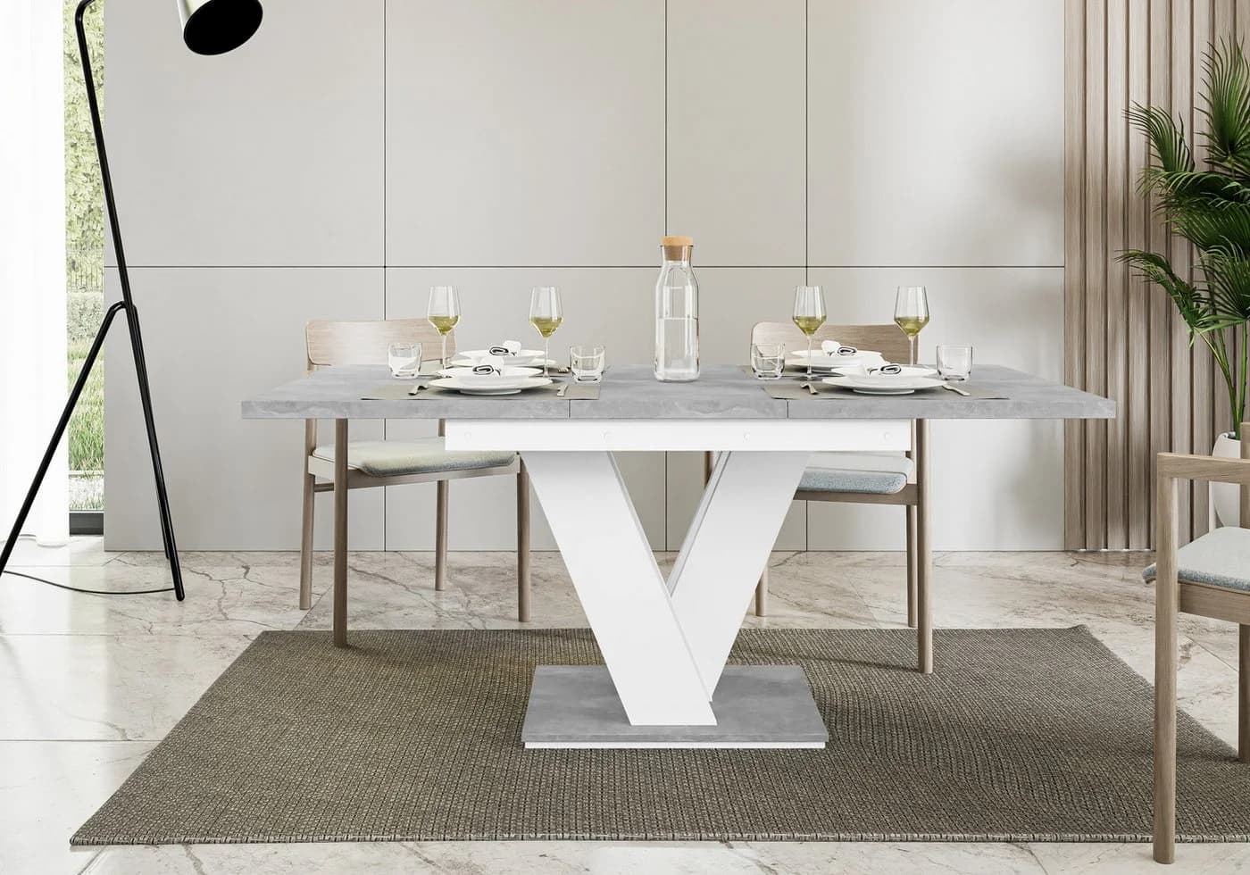 ALTDECOR Esstisch ASIV Ausziehbar Weiß/Grau Modern Industrial - Bild 3