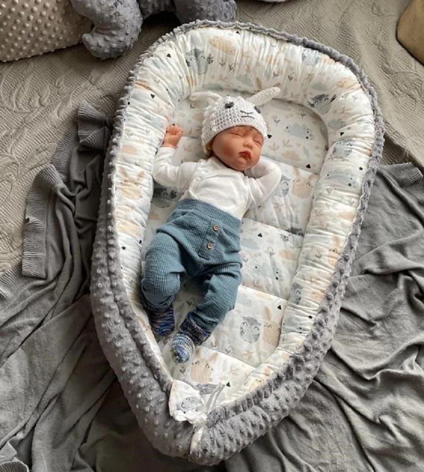 Loolay Bettnestchen MINKY/ Baumwolle BABYNEST Babykokon Hase Beige - Bild 2