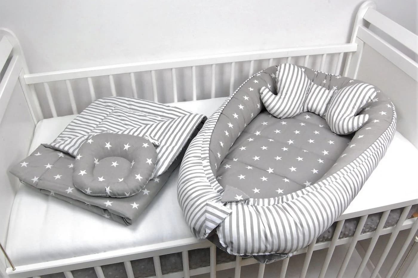 Loolay Bettnestchen Grau 100% Baumwolle Babykokon Reisebett Set