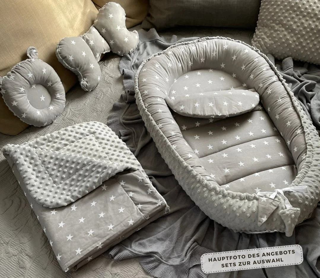 Loolay Bettnestchen MINKY/ Baumwolle Babykokon Grau Sterne - Bild 2
