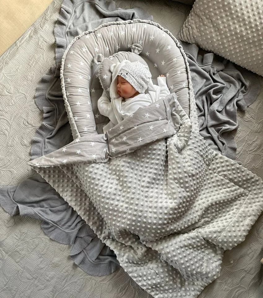Loolay Bettnestchen Minky Grau Sterne 3-tlg. Premium Babygeschenk - Bild 2
