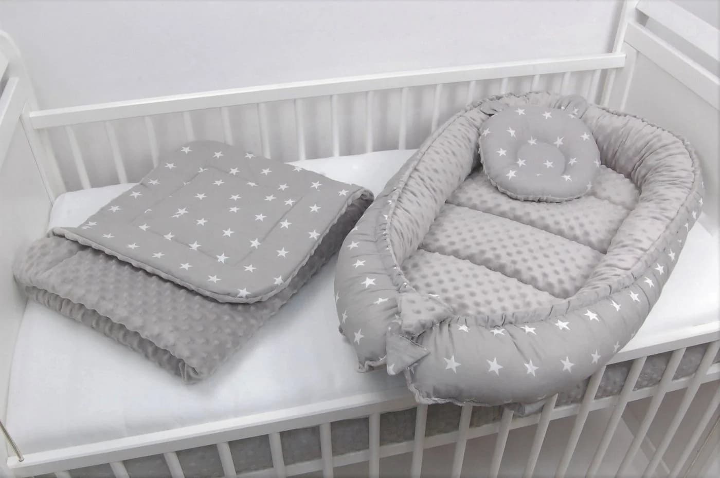 Loolay Bettnestchen Minky Grau Sterne 3-tlg. Premium Babygeschenk - Bild 3
