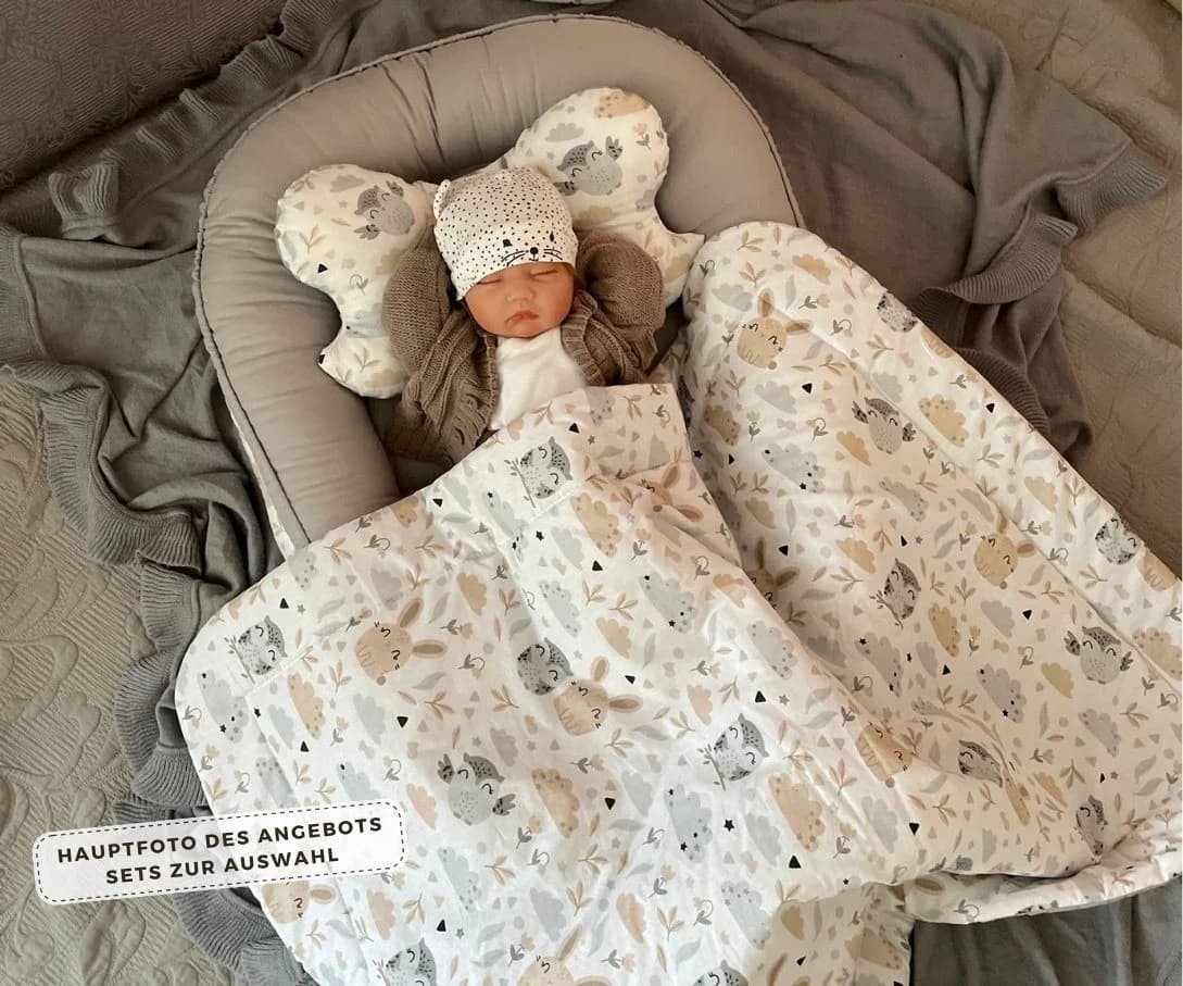 Loolay Bettnestchen BIO Baumwolle Beige Grau Babykokon - Bild 2