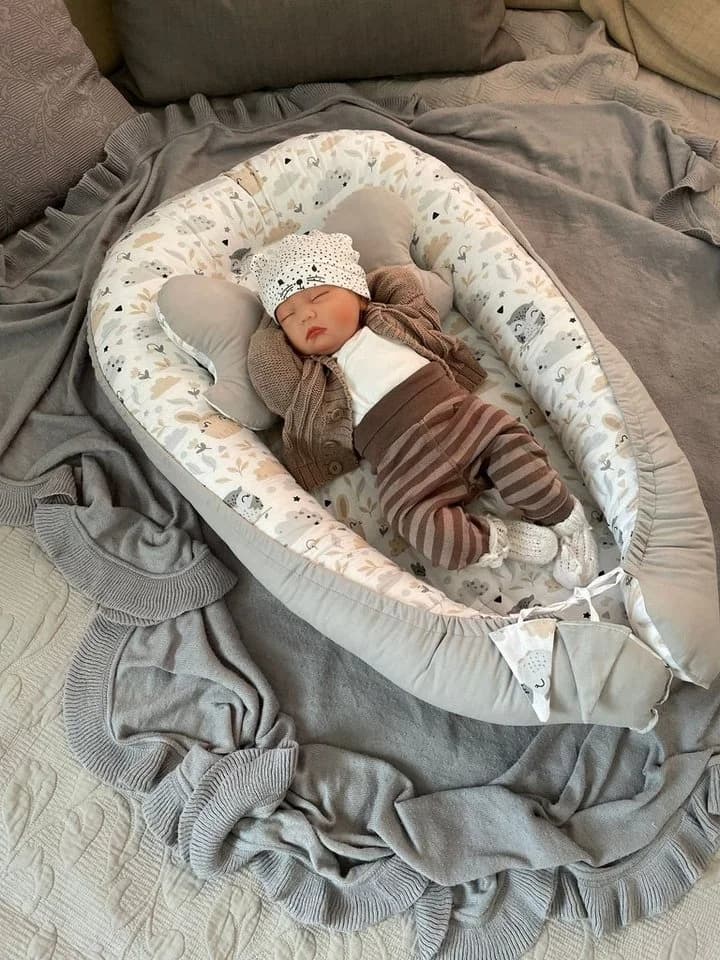 Loolay Bettnestchen 100% Baumwolle Beige/Grau Babykokon - Bild 2