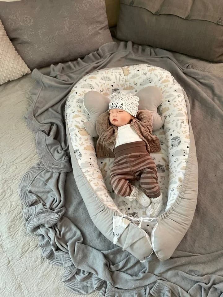 Loolay Bettnestchen 100% Baumwolle Beige/Grau Babykokon - Bild 4