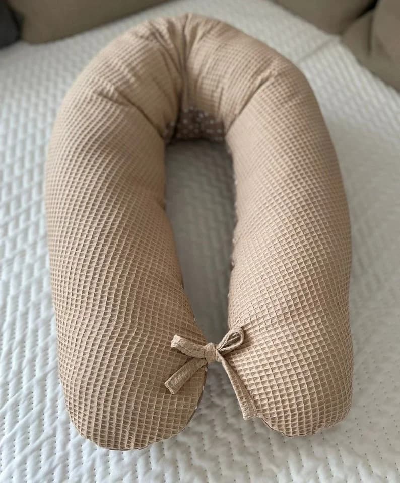 Loolay Stillkissen XXL 170cm Waffel & Glatt Baumwolle Beige Braun