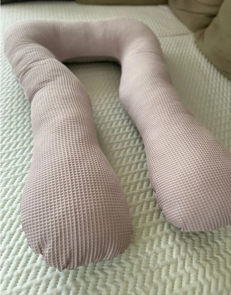Loolay Stillkissen Schwangerschaftskissen Seitenschläferkissen 330cm Waffelpique Baumwolle Rosa/Grau - Bild 4