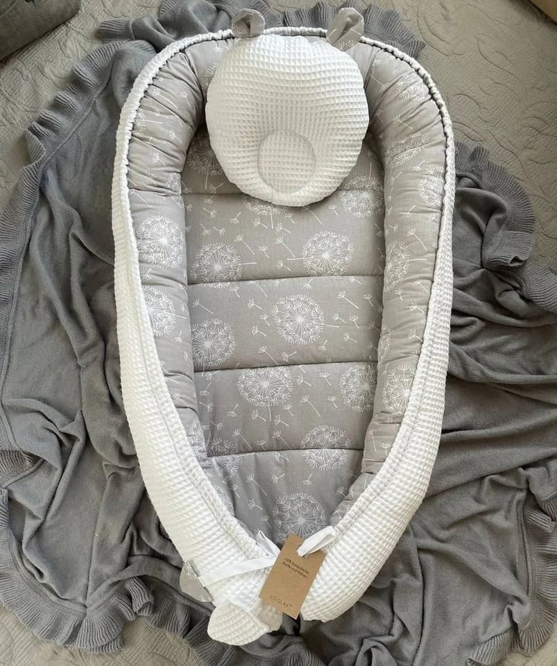 Loolay Bettnestchen WAFFELPIQUE Baumwolle Baby-Nestchen Grau/Weiß - Bild 2