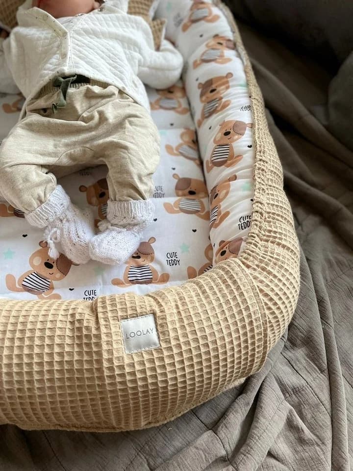 Loolay Bettnestchen Taupe Waffelpique Baumwolle Babykokon - Bild 2