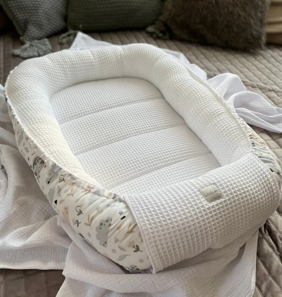 Loolay Bettnestchen Weiß Beige Waffelstoff Babyaustattung