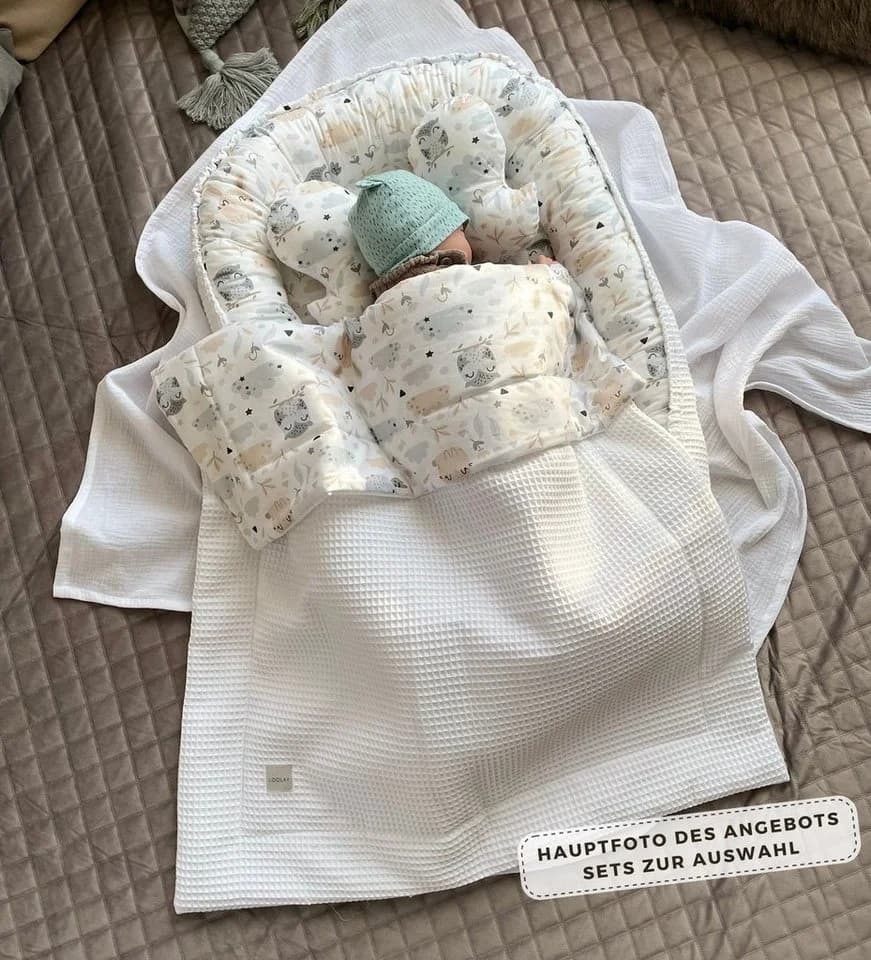 Loolay Bettnestchen Weiß Beige Waffelstoff Babyaustattung - Bild 2