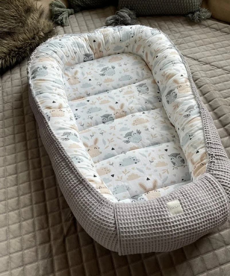 Loolay Bettnestchen Grau Beige Weiß Waffelpique Babyausstattung - Bild 2