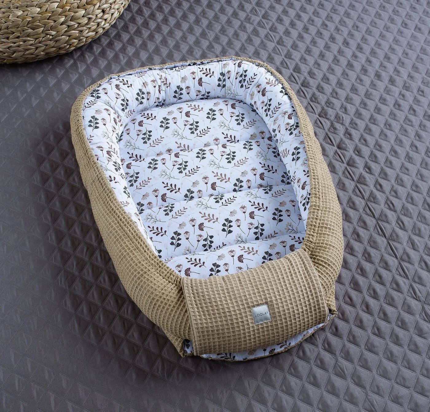 Loolay Bettnestchen Taupe WAFFELPIQUE/BLUMEN Braun - Bild 3