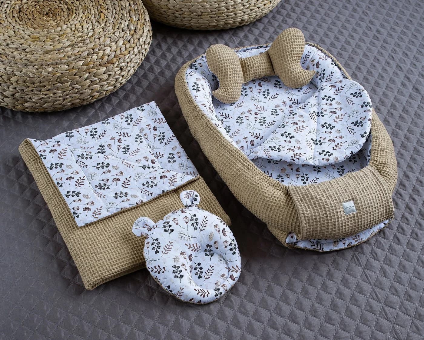 Loolay Bettnestchen Taupe 5-tlg. Waffelpique Bio-Baumwolle - Bild 2