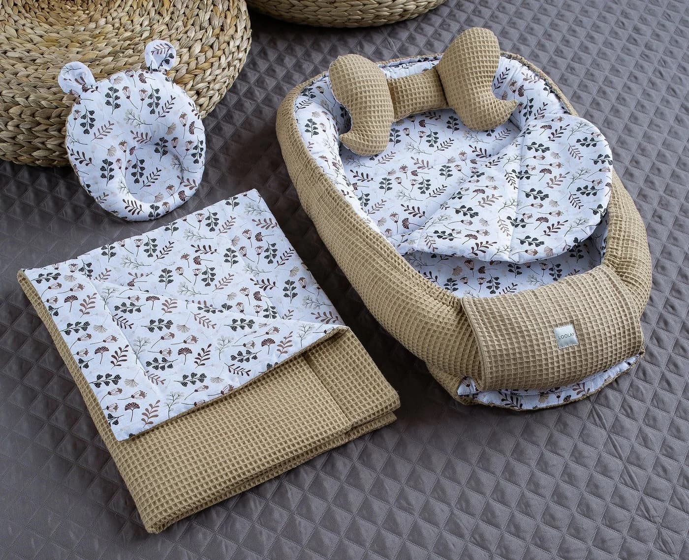Loolay Bettnestchen Taupe 5-tlg. Waffelpique Bio-Baumwolle - Bild 4