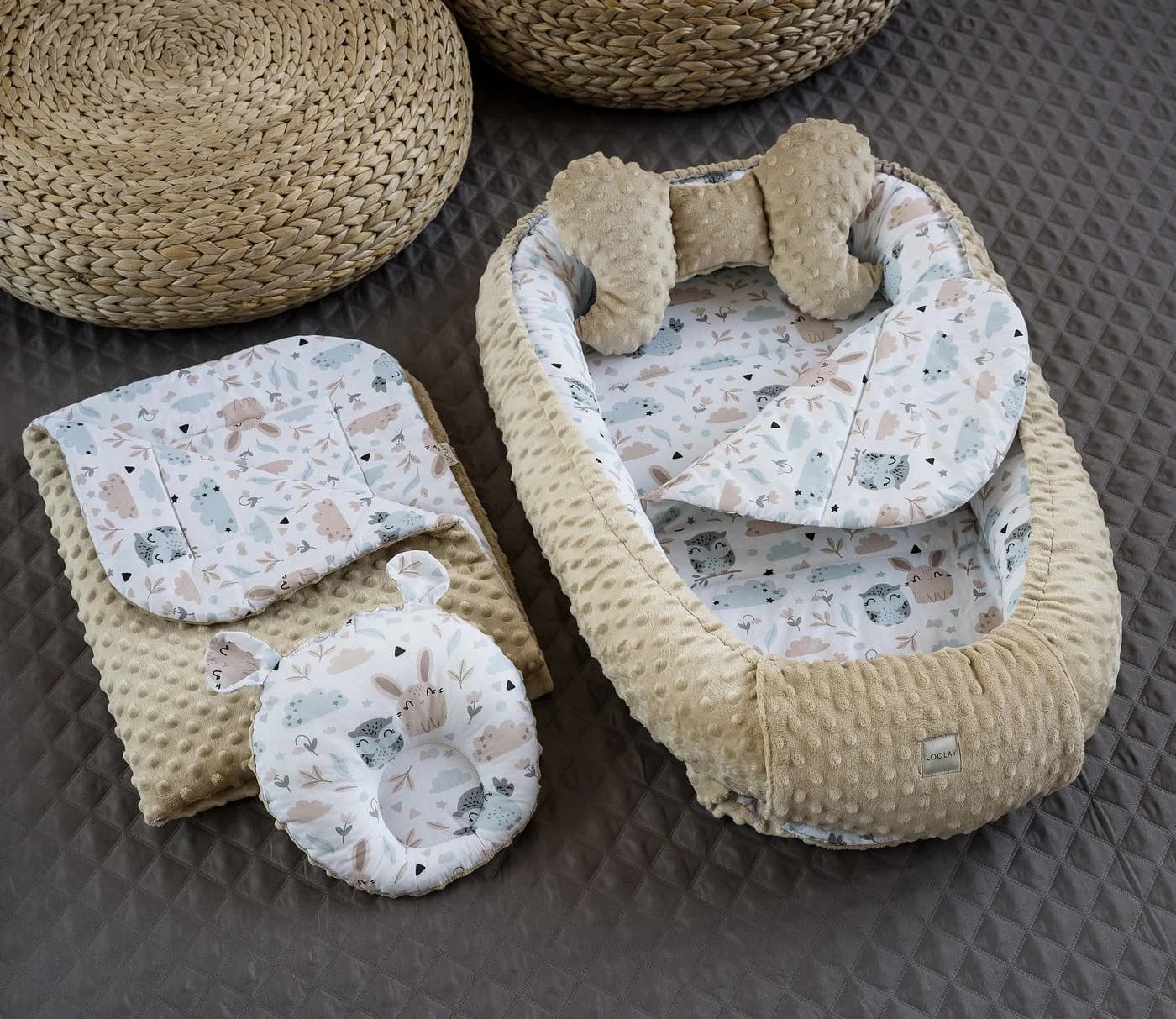Loolay Baby-Reisebett HASE Beige Weiß 5-tlg. Babynest Minky Fleece Bio-Baumwolle - Bild 4