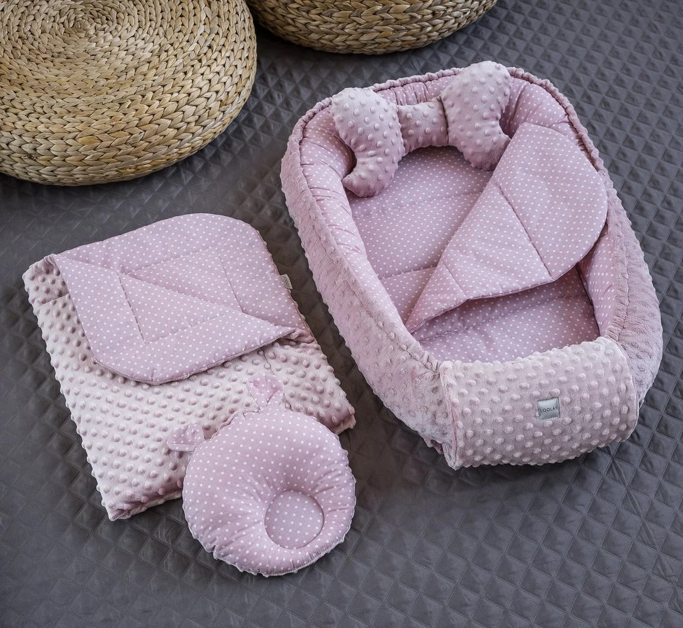 Loolay Bettnestchen Punkte ROSA 5-tlg. Set mit Matratze & Kissen - Bild 2