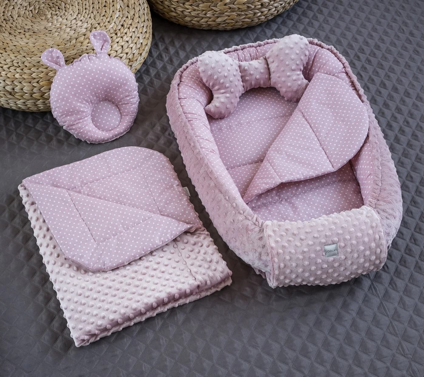 Loolay Bettnestchen Punkte ROSA 5-tlg. Set mit Matratze & Kissen - Bild 5