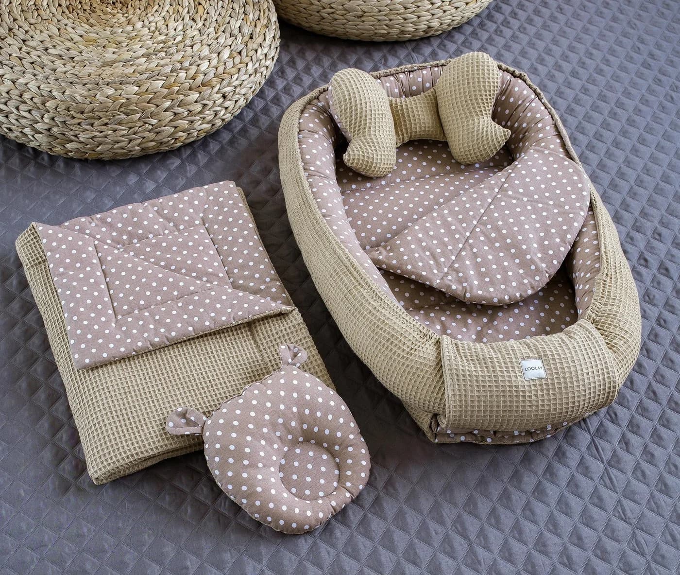 LOOLAY Bettnestchen 5-tlg. Set Taupe/Waffelpique - Bild 2