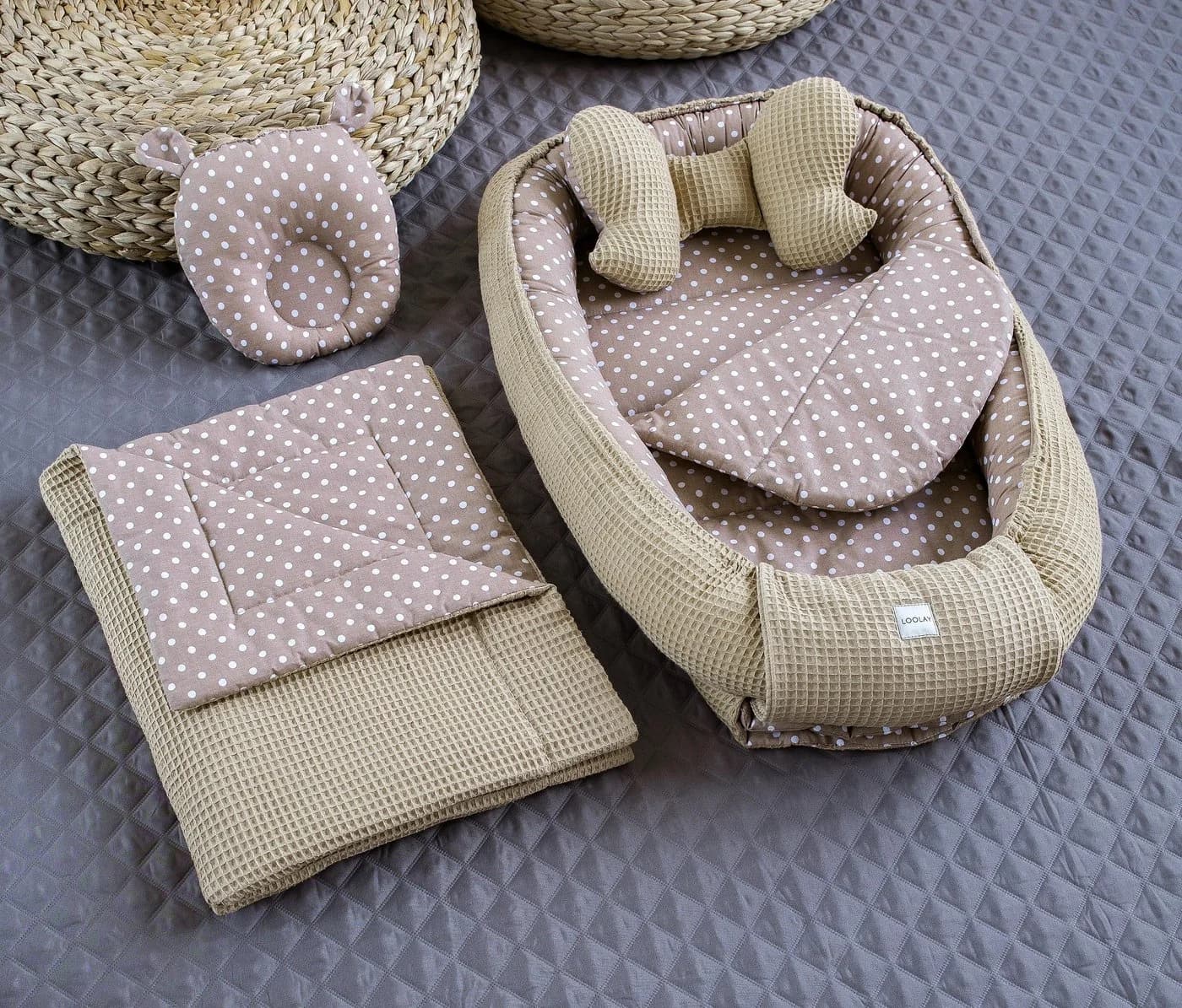 LOOLAY Bettnestchen 5-tlg. Set Taupe/Waffelpique - Bild 4