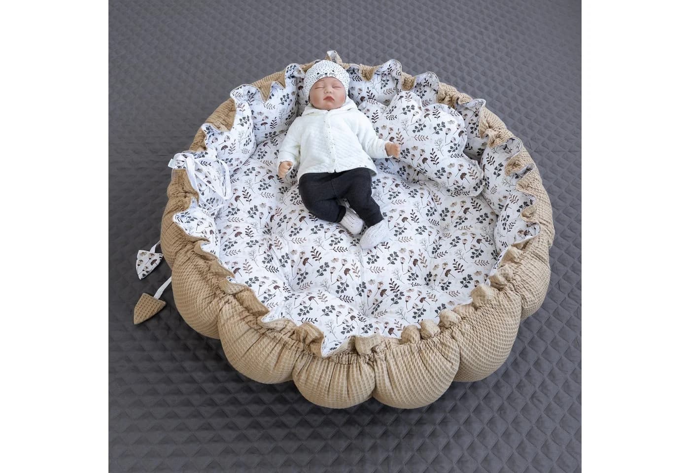 Loolay Baby-Reisebett ENGELSNEST XXL Premium Waffelpiqué Beige/Braun - Bild 5