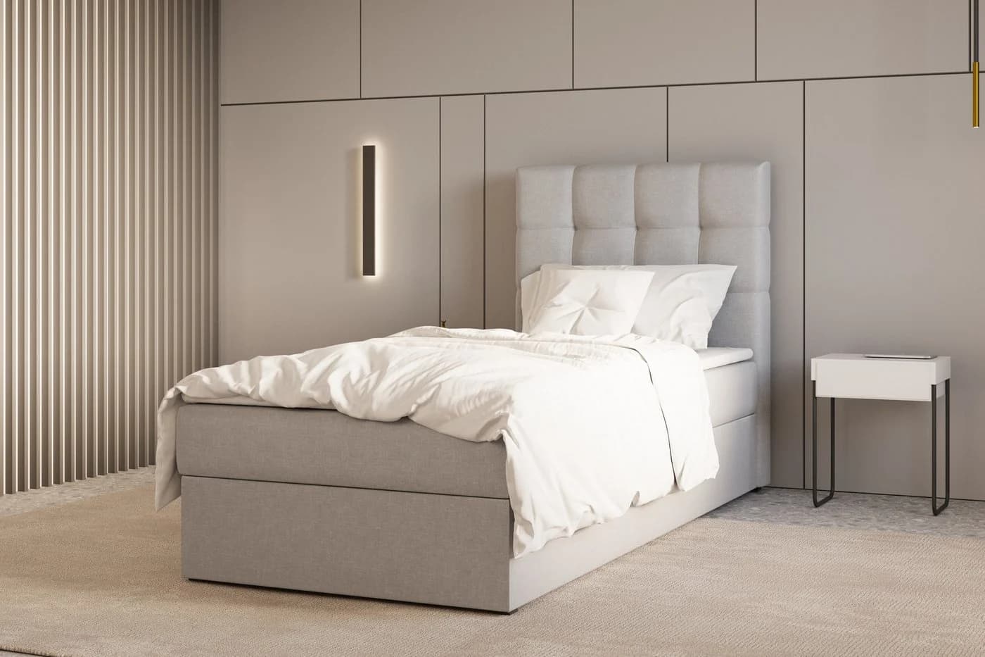 MOEBLO Boxbett Bett 05 Hellgrau mit gepolstertem Kopfteil und Bettkasten - Bild 3