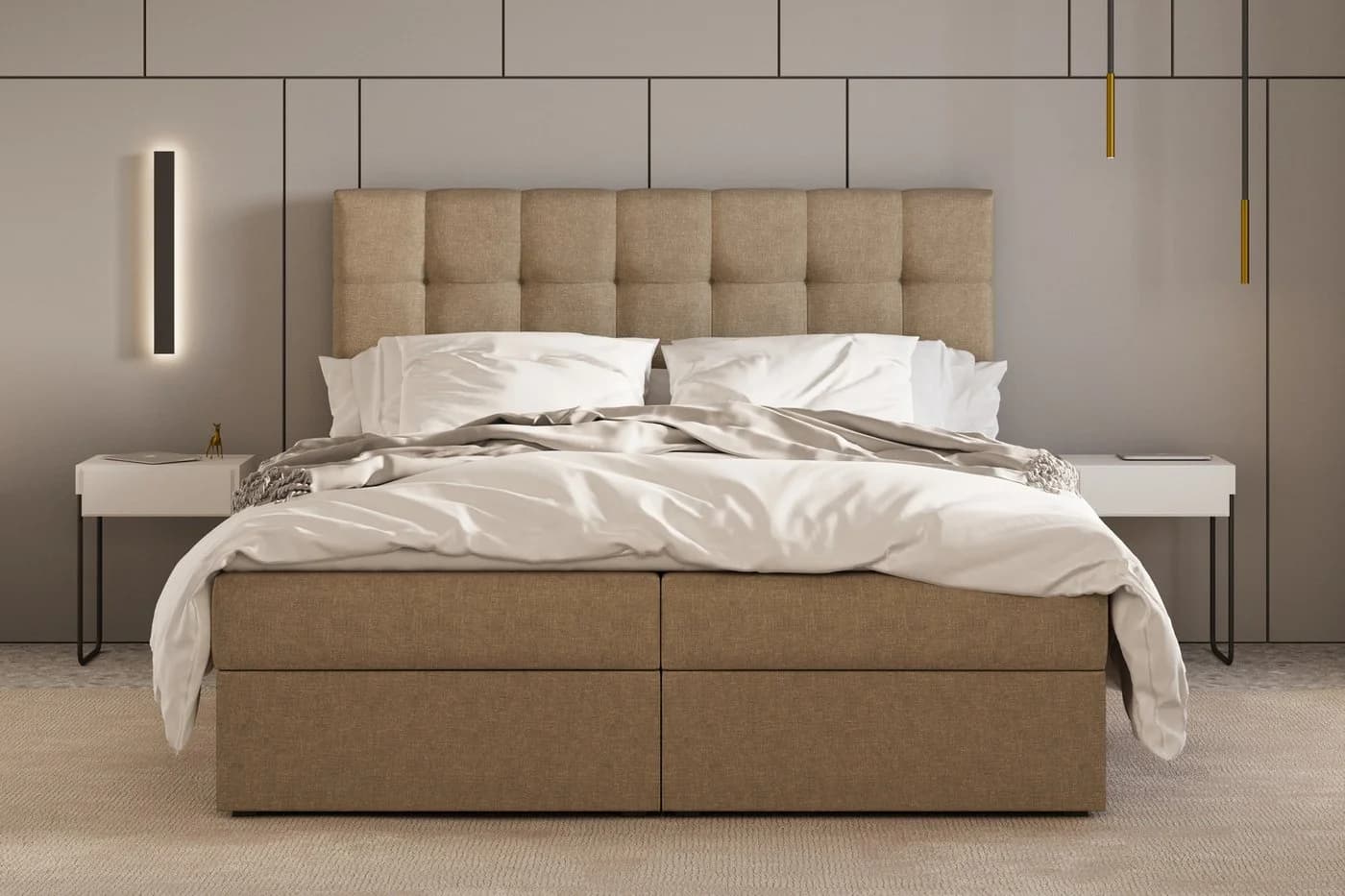 MOEBLO Boxspringbett 05 mit Bettkasten und gepolstertem Kopfteil