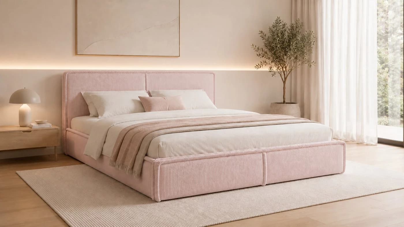 MOEBLO Polsterbett BETT 04 Rosa Cord mit Bettkasten - Bild 2