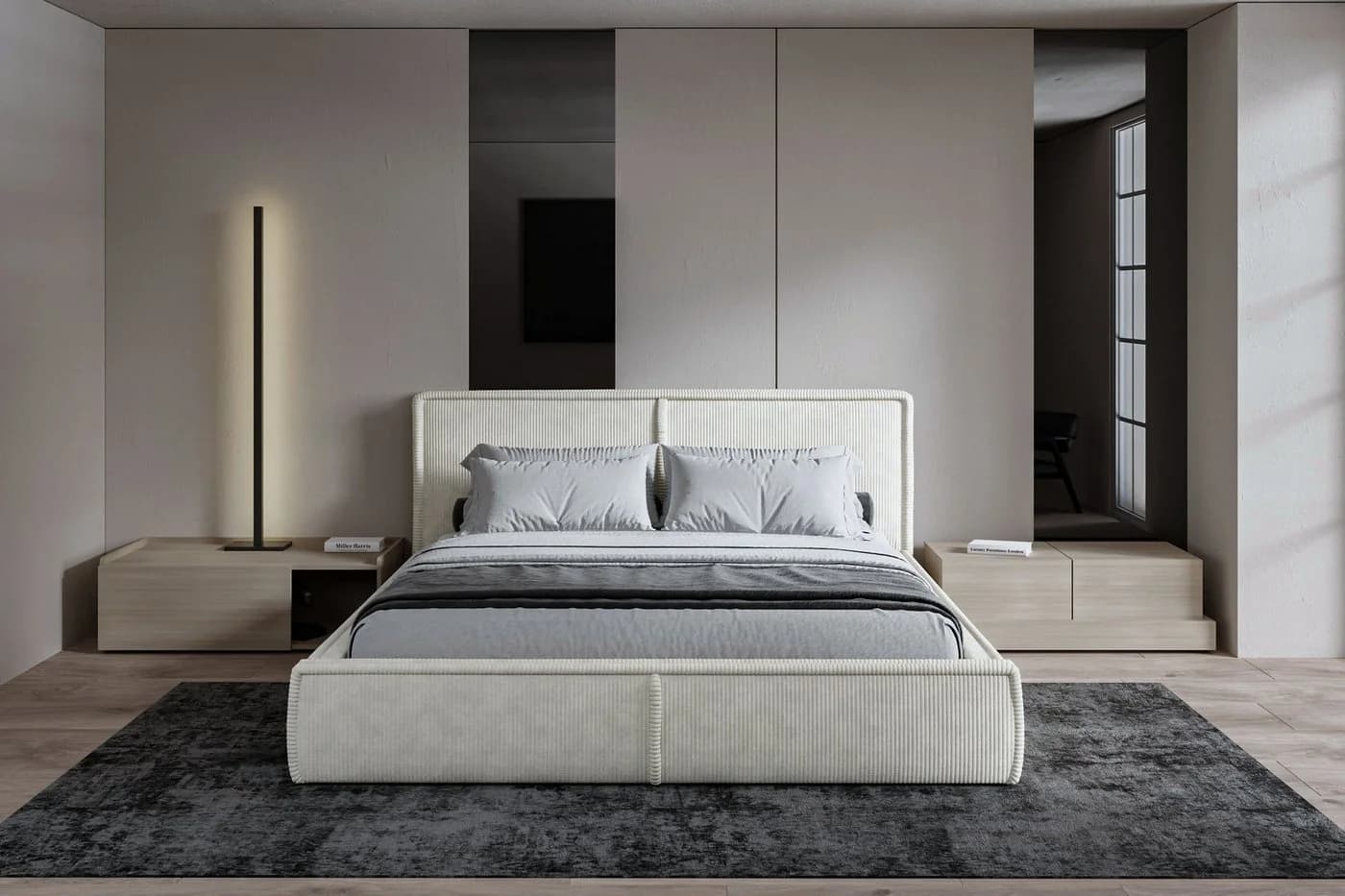 MOEBLO Polsterbett BETT 04 mit Bettkasten Cord Creme