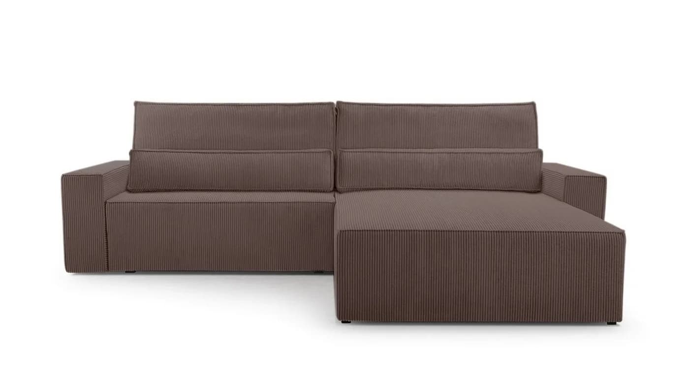MOEBLO Ecksofa Denver L Cord Braun mit Schlaffunktion