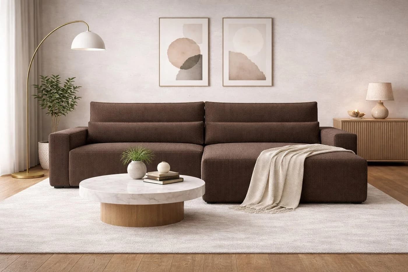 MOEBLO Ecksofa Denver L Cord Braun mit Schlaffunktion - Bild 2