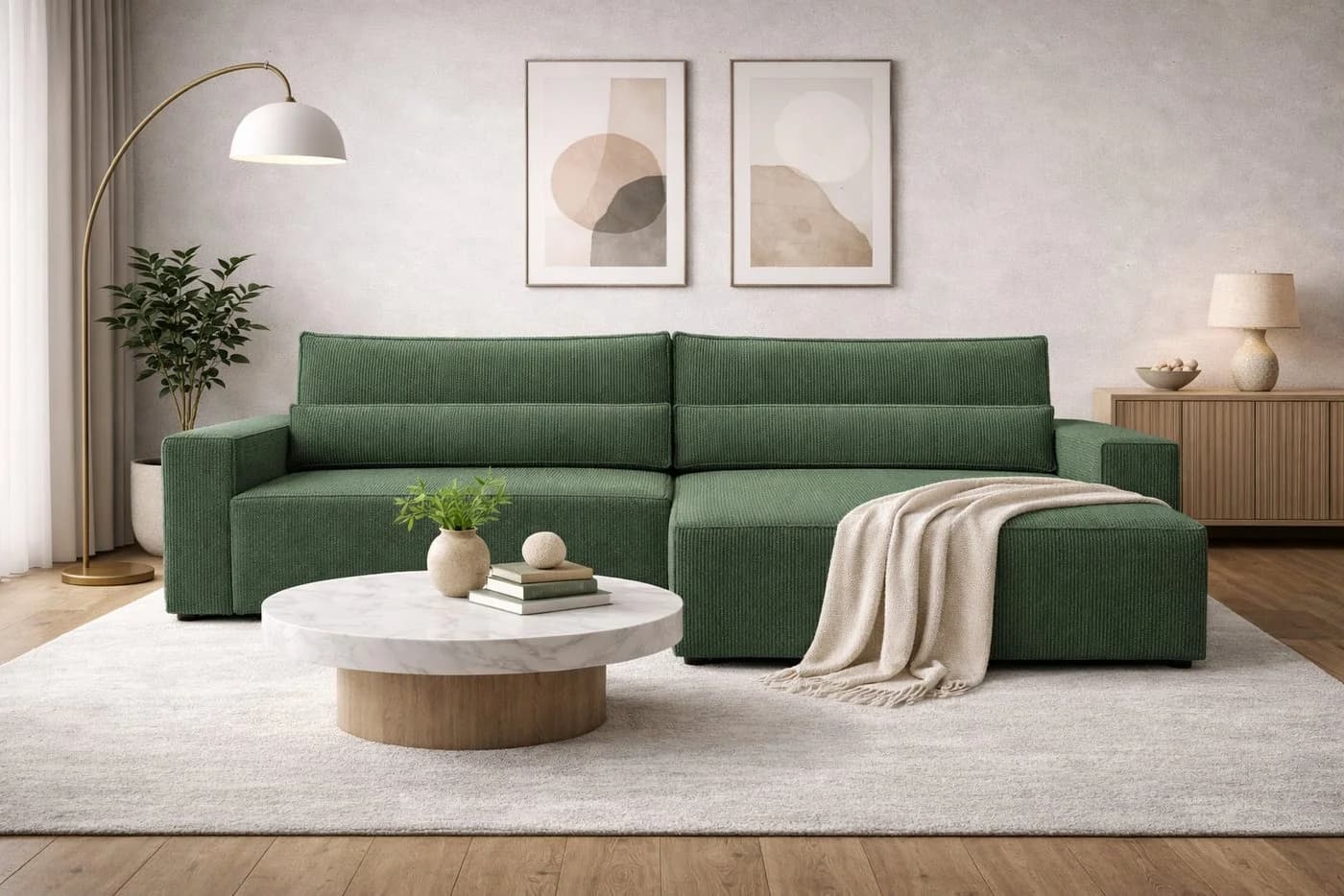 MOEBLO Ecksofa Denver L Cord Dunkelgrün mit Schlaffunktion - Bild 2