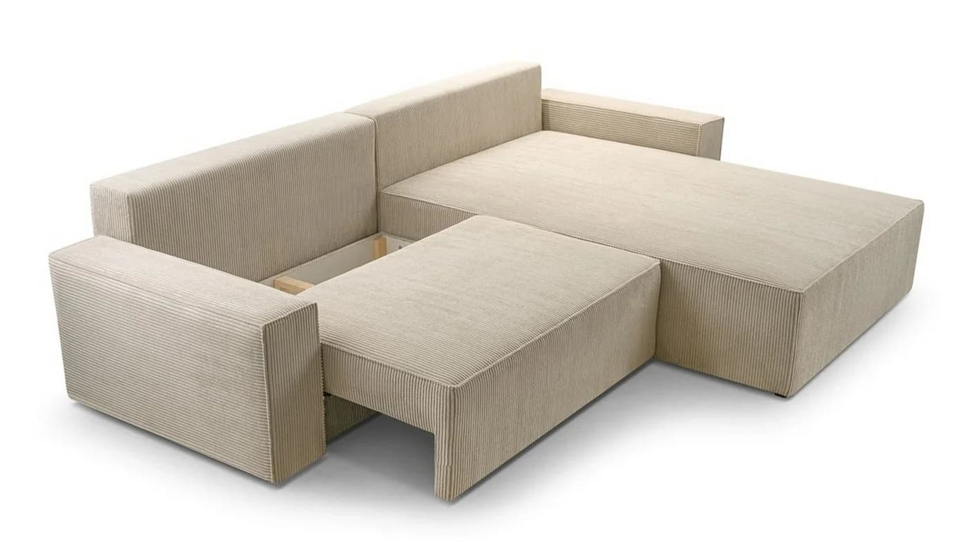 MOEBLO Ecksofa Denver L Cord Dunkelgrün mit Schlaffunktion - Bild 3