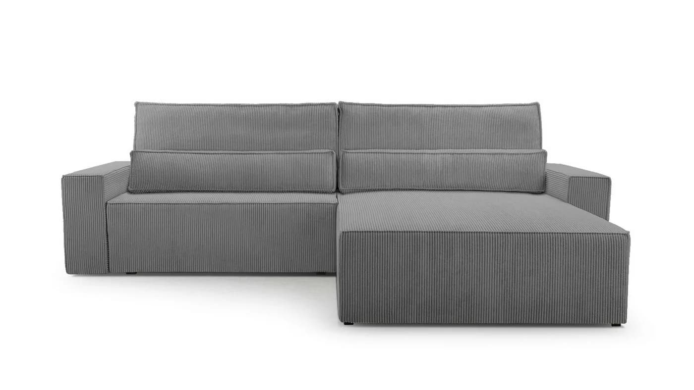 MOEBLO Ecksofa Denver L Cord Grau mit Schlaffunktion