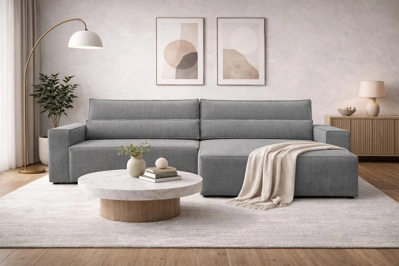 MOEBLO Ecksofa Denver L Cord Grau mit Schlaffunktion - Bild 2