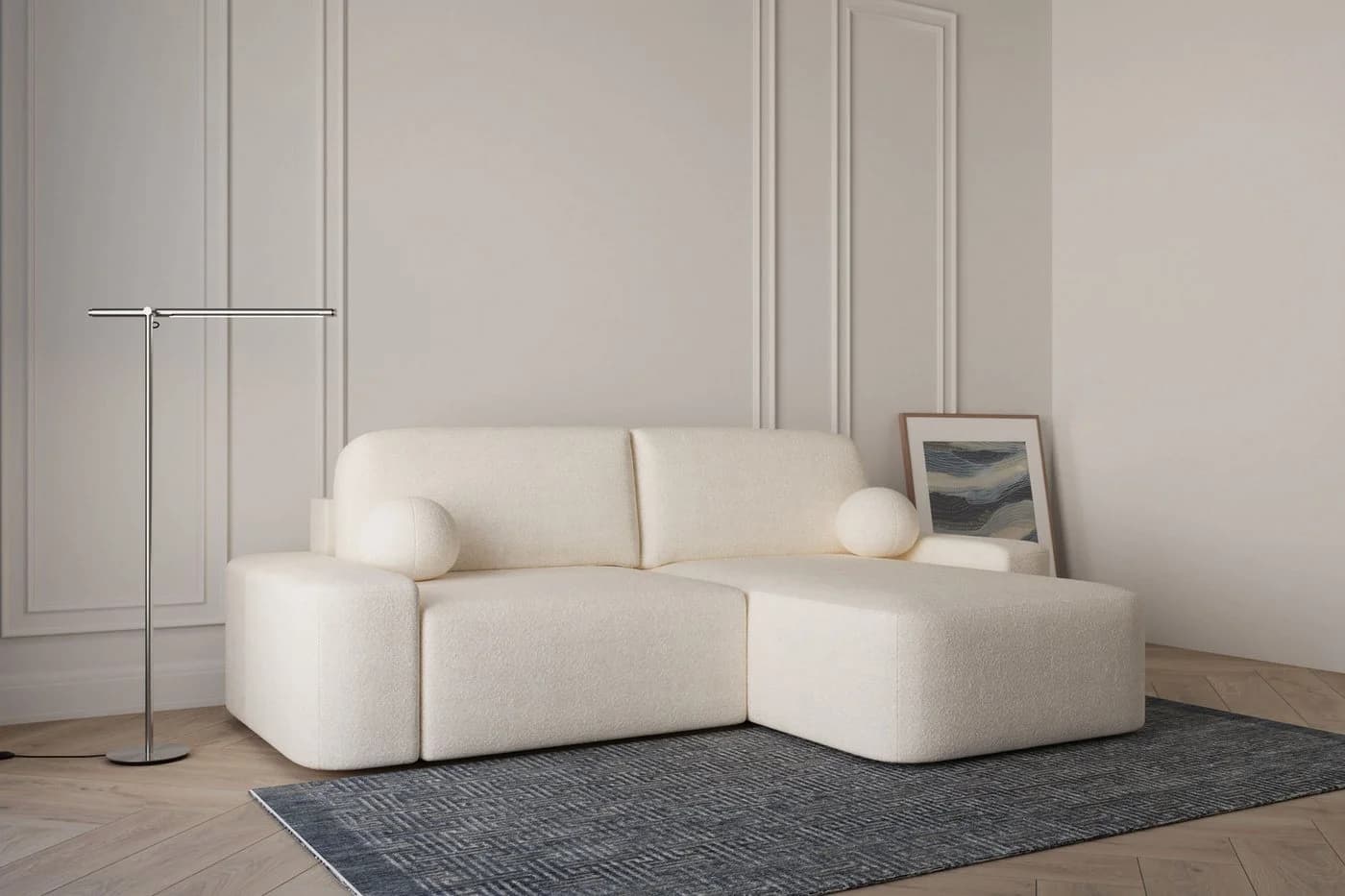 MOEBLO Ecksofa Lisbon Bouclé Beige L-Form mit Schlafsofa und Bettkasten - Bild 3