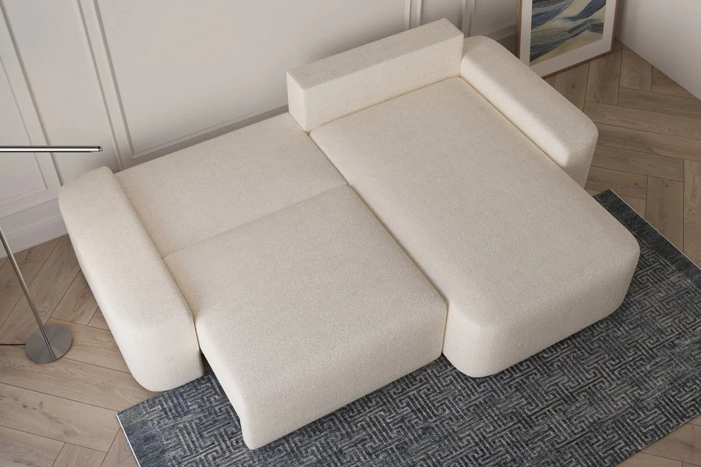 MOEBLO Ecksofa Lisbon Bouclé Beige L-Form mit Schlafsofa und Bettkasten - Bild 4