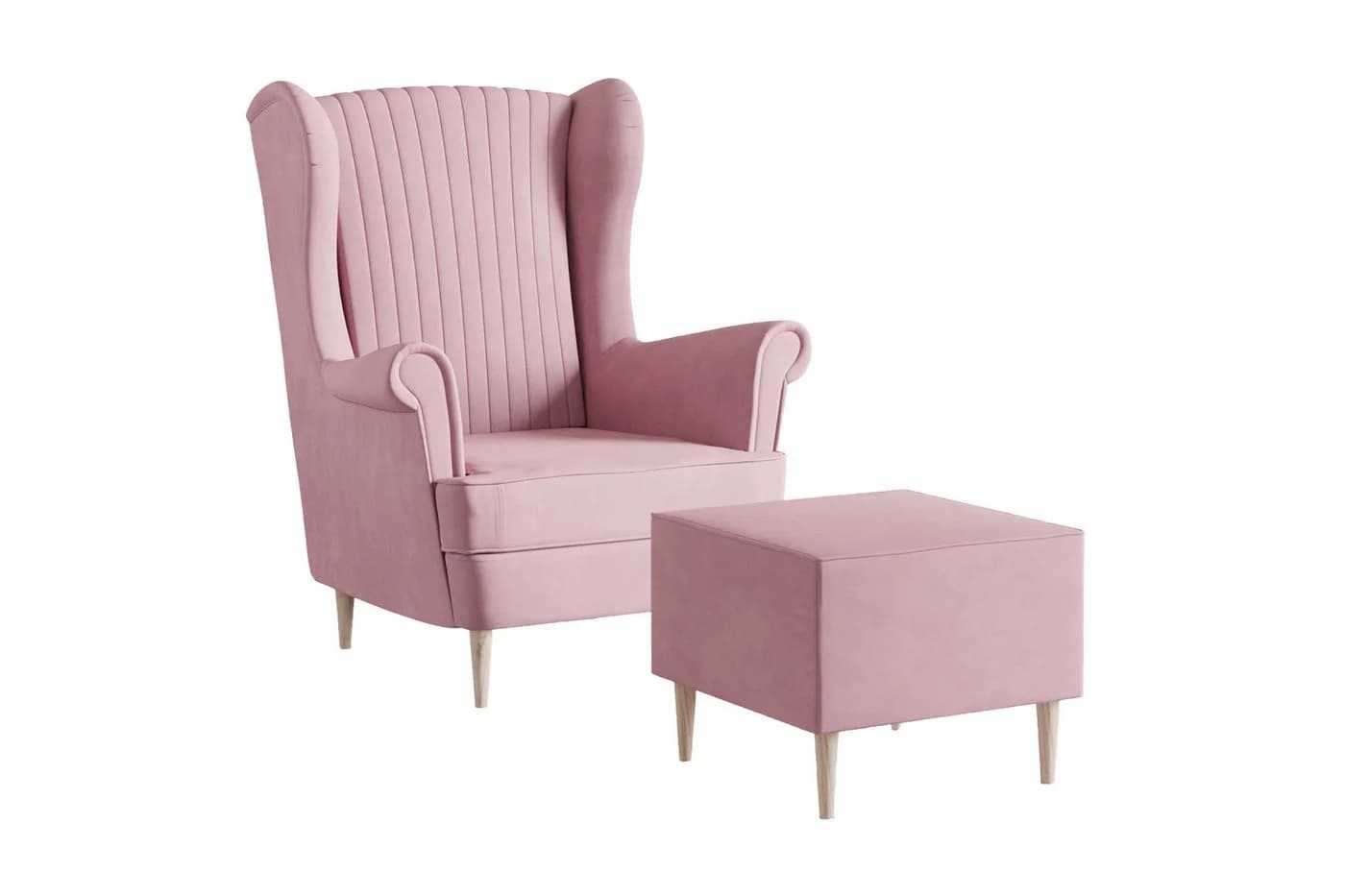 MOEBLO Ohrensessel COMFY Rosa Manila Velours mit optionalem Hocker