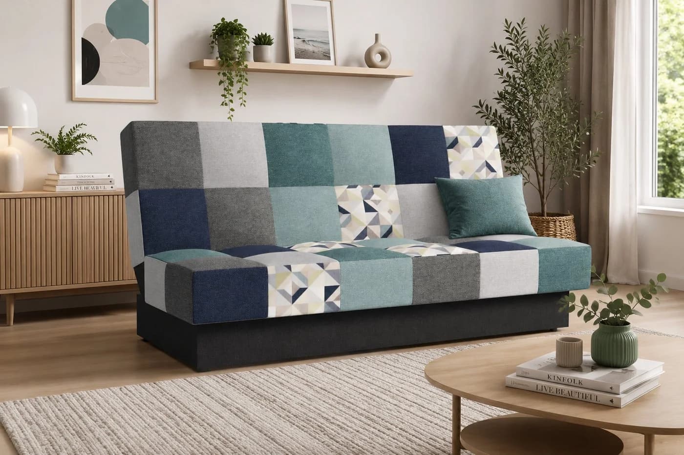 MOEBLO Schlafsofa CYPRUS Patchwork Blau/Grau mit Schlaffunktion - Bild 2