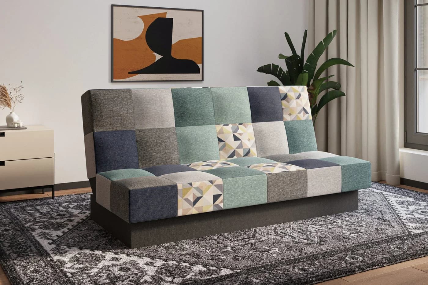 MOEBLO Schlafsofa CYPRUS Patchwork Blau/Grau mit Schlaffunktion - Bild 3