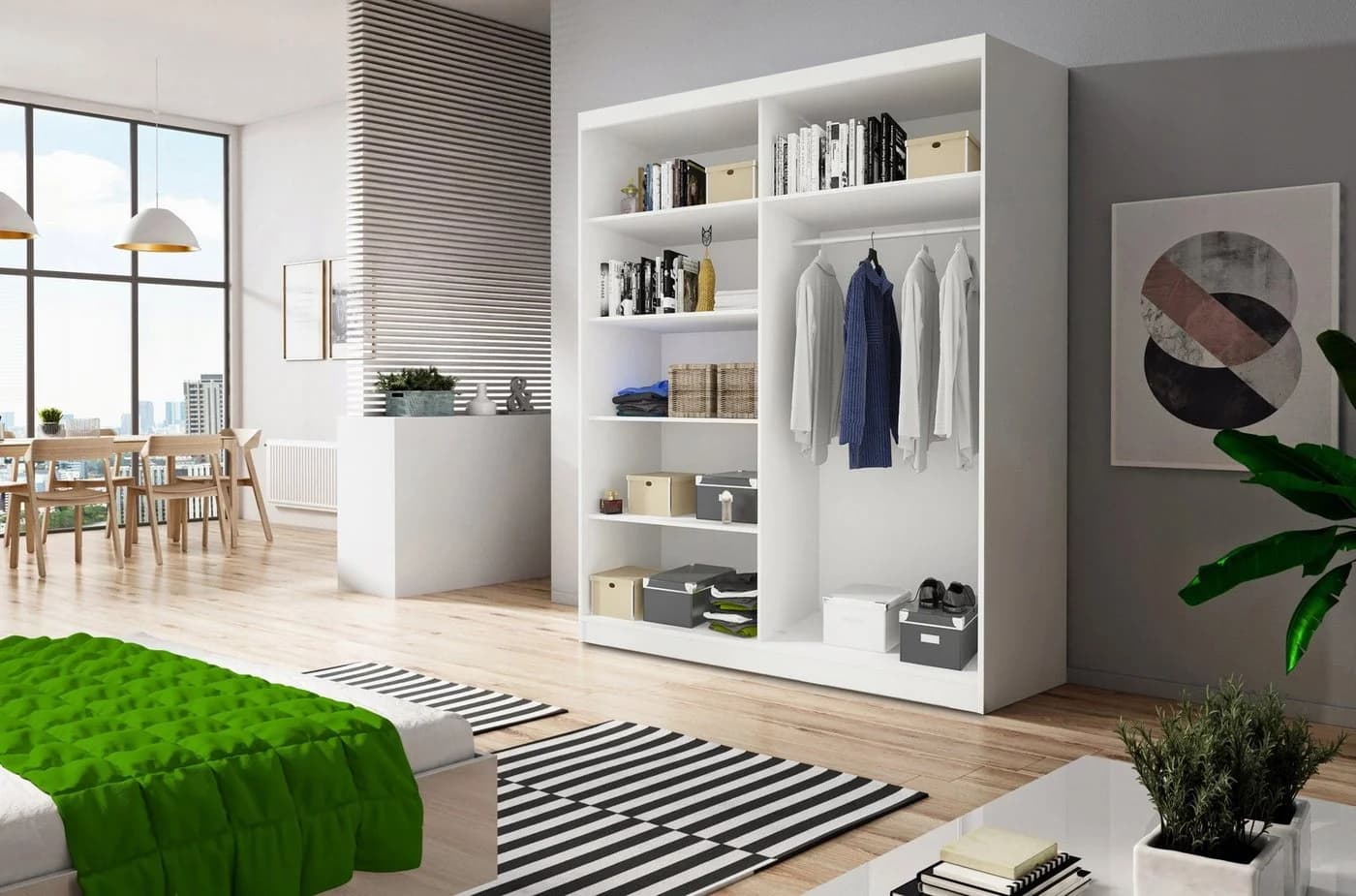 MOEBLO Kleiderschrank LARA 05 Beige mit Spiegel und Schiebetüren - Bild 3