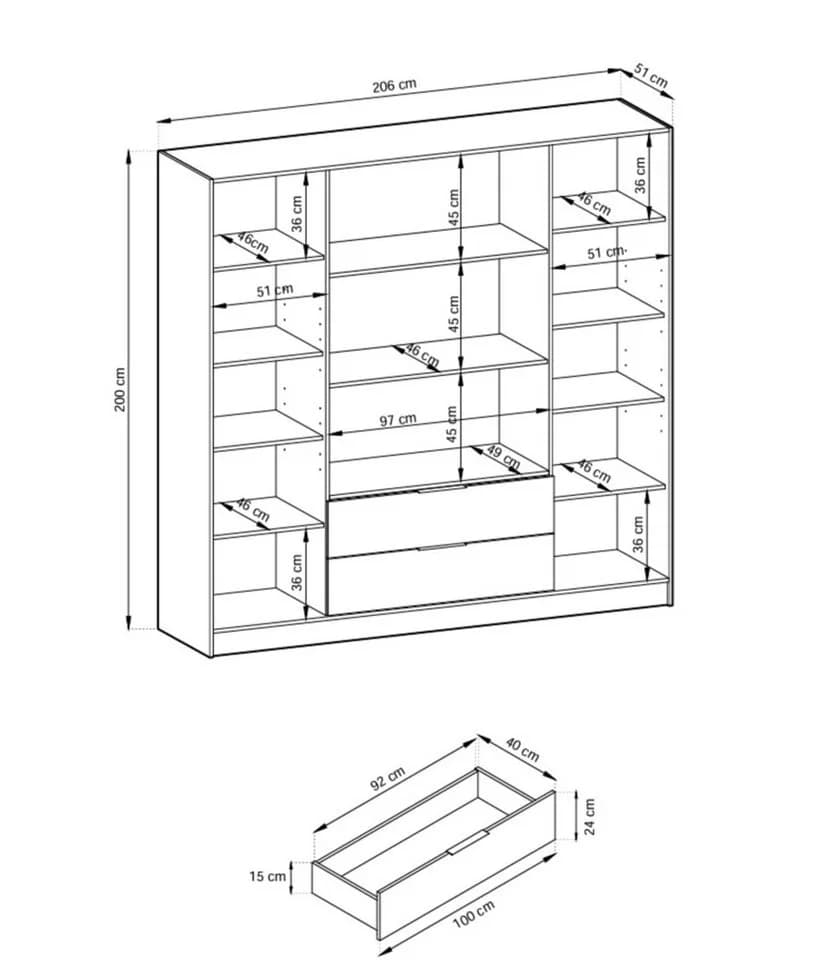 MOEBLO Drehtürenschrank SEVIA 200 Modern 4-türig mit Schubladen - Bild 4