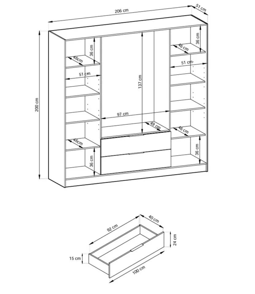 MOEBLO Drehtürenschrank SEVIA 200 Modern 4-türig mit Schubladen - Bild 5